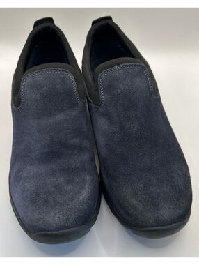 Unisex Lands End Navy Blue Suede Slip-ons Women's Size 8D and Mens Size 6.5
